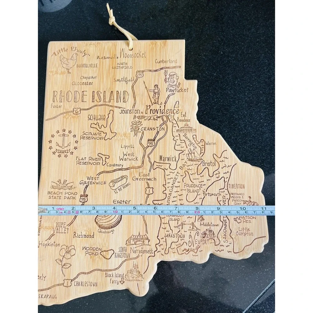 Rhode Island Map Laser Engraved Wood Cutting Board Cheese Tray By Totally Bamboo
